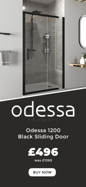 Odessa Black Sliding Shower Door for Recess: 1200mm Width, Optional Tray