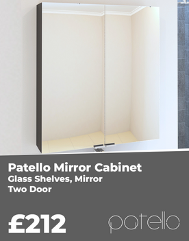 Side Banner Of Patello Grey 2 Door Mirror Cabinet Glass Shelves
