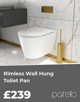 Patello Rimless Toilet Pan: Wall Hung WC with Seat (Ultra Thin, Soft Close, Quick Release)