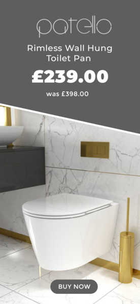 Patello Rimless Toilet Pan: Wall Hung WC with Seat (Ultra Thin, Soft Close, Quick Release)