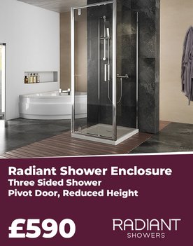 Radiant Three Sided Shower Cubicle: Pivot Door with Side Panels, Optional Tray, Reduced Height, H1750 x W700mm
