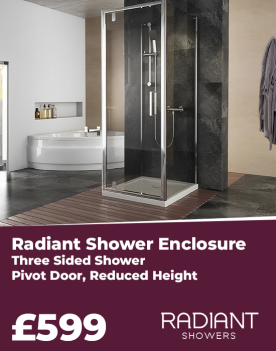 Radiant Three Sided Shower Cubicle: Pivot Door with Side Panels, Optional Tray, Reduced Height, H1750 x W700mm