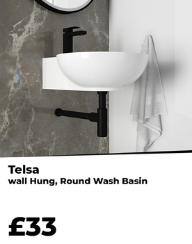 tesla monaco white wall hung basin with black tap