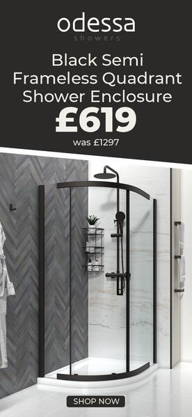Odessa Black Semi Frameless Shower Enclosure: Quadrant, 900 x 900
