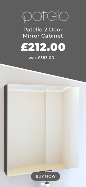 Side Banner Of Patello Grey 2 Door Mirror Cabinet Glass Shelves