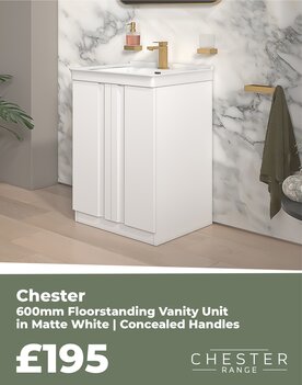 600mm Floorstanding Vanity Unit in Matte White | Concealed Handles