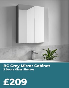 BC Grey Mirror Cabinet 2 Doors Glass Shelves