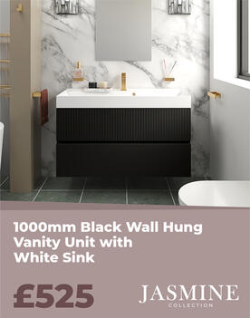 black wall hung vanity unit with white sink 