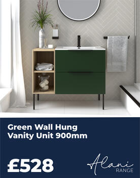 green vanity unit with storage 