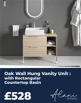 Oak Wall Hung Vanity Unit with Rectangular Countertop Basin