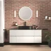 Jasmine 1300 White Fluted Wall Vanity With Black Sink Two Side Units Product Image for 1300mm White Wall Hung Vanity Unit with Black Sink & Double Side Units