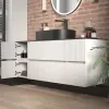 Jasmine 1300 White Fluted Wall Vanity With Black Sink Two Side Units 1 Product Image for 1300mm White Wall Hung Vanity Unit with Black Sink & Double Side Units