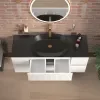 Jasmine 1300 White Fluted Wall Vanity With Black Sink Two Side Units 2 Product Image for 1300mm White Wall Hung Vanity Unit with Black Sink & Double Side Units